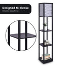 Sarantino Etagere Floor Lamp Diamond Look Fabric Shade Shelves Black-5