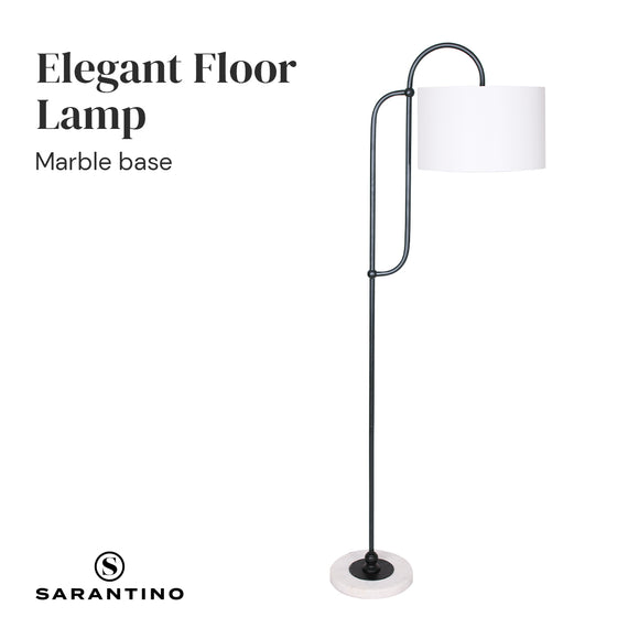 Sarantino Metal Floor Lamp with Marble Base & Ghost-White Shade