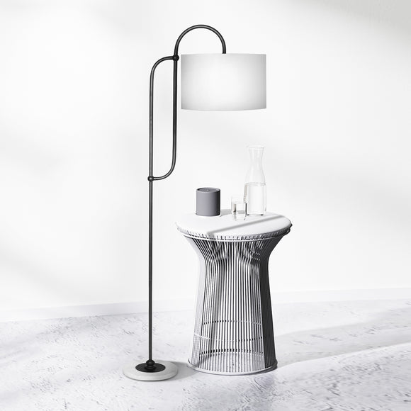 Sarantino Metal Floor Lamp with Marble Base & Ghost-White Shade