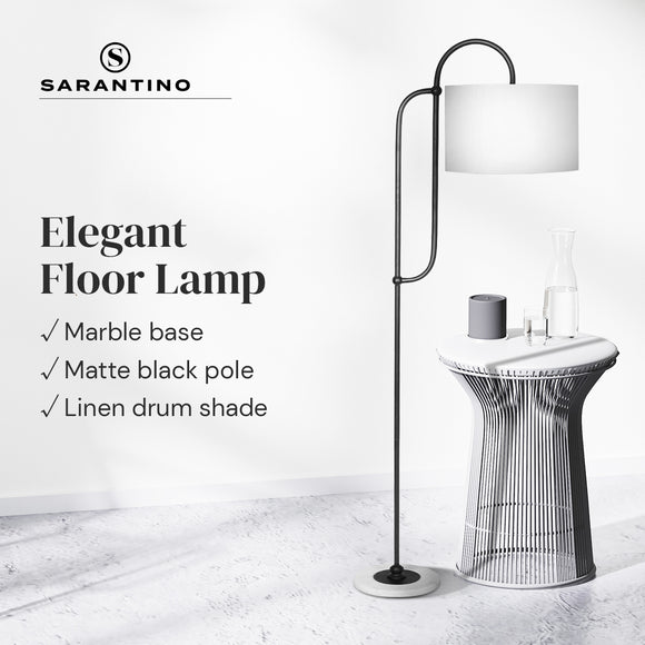 Sarantino Metal Floor Lamp with Marble Base & Ghost-White Shade
