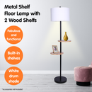 Sarantino Metal Floor Lamp Shade with Black Post in Round Wood Shelves-6