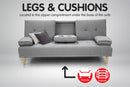 Sarantino Rochester Linen Fabric Sofa Bed Lounge Couch Futon Furniture Suite - Light Grey-7