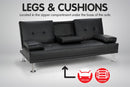 Sarantino Rochester Faux Leather Sofa Bed Lounge Couch Futon Furniture Suite - Black-7