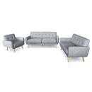 Sarantino 6-Seater Linen Sofa Set Couch Futon - Light Grey-1