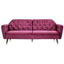 Sarantino Faux Velvet Tufted Sofa Bed Couch Futon - Burgundy-1