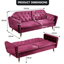 Sarantino Faux Velvet Tufted Sofa Bed Couch Futon - Burgundy-9
