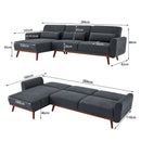 Sarantino Faux Velvet Sofa Bed Couch Lounge Chaise Cushions Dark Grey-7