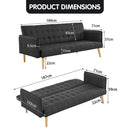 Sarantino 3 Seater Modular Linen Fabric Sofa Bed Couch - Black-7