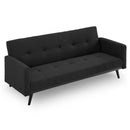 Sarantino Tufted Faux Linen 3-Seater Sofa Bed with Armrests - Black-4