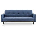 Sarantino Tufted Faux Linen 3-Seater Sofa Bed with Armrests - Blue-1