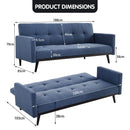 Sarantino Tufted Faux Linen 3-Seater Sofa Bed with Armrests - Blue-8