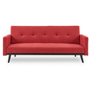 Sarantino Tufted Faux Linen 3-Seater Sofa Bed with Armrests - Red-1
