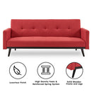 Sarantino Tufted Faux Linen 3-Seater Sofa Bed with Armrests - Red-2