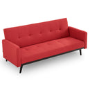 Sarantino Tufted Faux Linen 3-Seater Sofa Bed with Armrests - Red-4