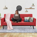 Sarantino Tufted Faux Linen 3-Seater Sofa Bed with Armrests - Red-12