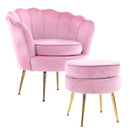 Armchair Lounge Chair Accent Velvet Shell Scallop + Round Ottoman Footstool PINK-1