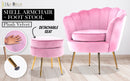 Armchair Lounge Chair Accent Velvet Shell Scallop + Round Ottoman Footstool PINK-2