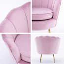 Armchair Lounge Chair Accent Velvet Shell Scallop + Round Ottoman Footstool PINK-3