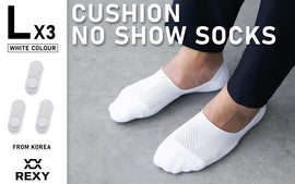 3X Rexy Cushion No Show Ankle Socks Large Non-Slip Breathable WHITE - 0