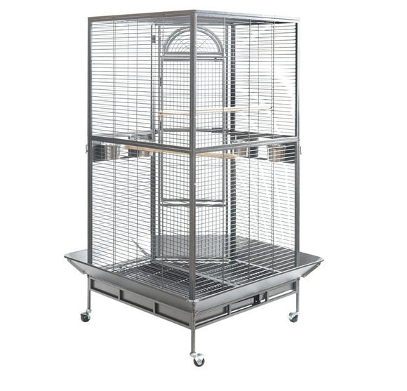 YES4PETS 161 cm XL Corner Bird Cage Pet Parrot Aviary Perch Castor Wheel Stand Black Silver