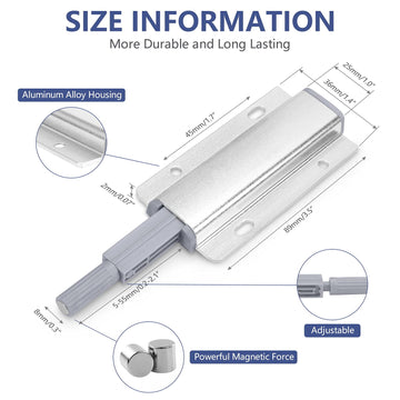 2x Magnetic Push Latches for Cabinets Push to Open Kitchen Hardware for Drawer Cupboard Wardrobe Closet - 0