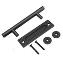 30cm Pull and Flush Barn Door Handle Square Handles set of Frosted Black Surface Round-3