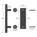 30cm Pull and Flush Barn Door Handle Square Handles set of Frosted Black Surface Round-6