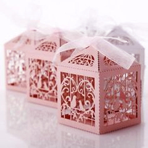 100 Piece Pack - Pink Dove Bird Heart Baby Birth naming Ceremony Bomboniere Favor Lolly Gift Card Box - 0