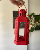 Red Metal Miners Lantern Summer Xmas Wedding Home Party Room Balconey Deck Decoration 21cm Tealight Candle-5