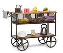 Retro Wooden Kitchen Island Trolley on Wheels with Storage Drawers-1