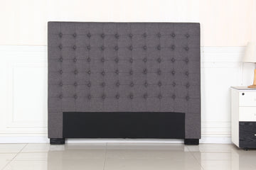 Bed Head Queen Charcoal Headboard Upholstery Fabric Tufted Buttons - 0