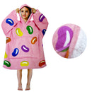 Girls Comfy Warm Blanket Hoodie with Sherpa Fleece Reverse Jelly Beans-1