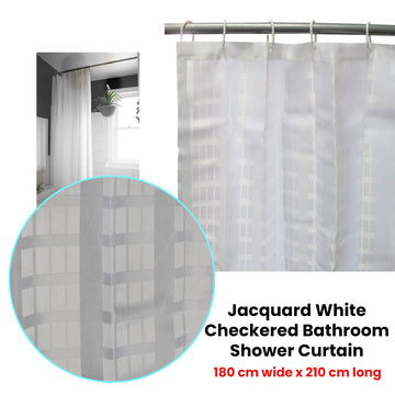 Jacquard White Checkered Bathroom Shower Curtain 180cm wide x 210 cm long - 0