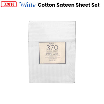 370TC White Self-striped Cotton Sateen Sheet Set King - 0