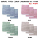 Set of 3 Jumbo Cotton Checkered Tea Towels 60 x 90 cm Green-2
