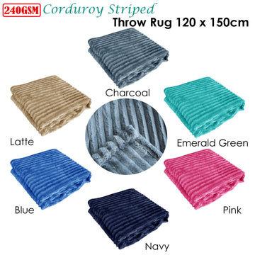 240GSM Corduroy Striped Throw Rug Blue - 0