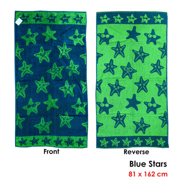 Jacquard Velour Reversible Beach Towel Blue Stars - 0
