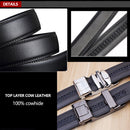 Adjustable Slide Luxury Leather Belt For Men's Automatic Buckle Ratchet Business Dress Belts (FB8501#01)-2