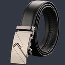 Adjustable Slide Luxury Leather Belt For Men's Automatic Buckle Ratchet Business Dress Belts (FB8503#25)-5