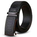 Genuine Cowhide Embossed with Crocodile Pattern Belt  Luxury Business Automatic Belts (Black)-1