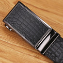Genuine Cowhide Embossed with Crocodile Pattern Belt  Luxury Business Automatic Belts (Black)-3