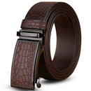 Genuine Cowhide Embossed with Crocodile Pattern Belt  Luxury Business Automatic Belts (Brown)-1