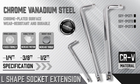 L Shape Socket Extension Bar 1/4" 3/8" 1/2" Drive Wrench Breaker CR-V Anti-Slip