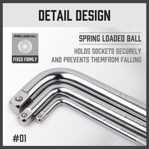 L Shape Socket Extension Bar 1/4" 3/8" 1/2" Drive Wrench Breaker CR-V Anti-Slip