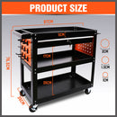 3-Tier Drawer Tool Storage Trolley Workshop Cart Steel Chest w/t Pegboard Hooks-1