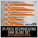 34-Piece Reciprocating Saw Blade Set Wood and Metal Cutting Blades with Storage Pouch-4