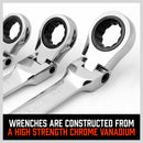 10Pc Flexible Head Ratchet Spanner Set Metric Wrench CRV With Carry Pouch 8-22MM-5