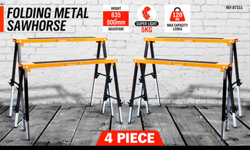 4Pc Mastercraft Sawhorse Metal Folding Non-slip Surface Saw Horse 120KG Capacity - 0