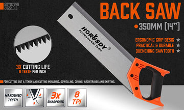 14" Back Saw Wood Hand Saw Woodworking Timber Plastic Cutting Ergonomic Handle - 0