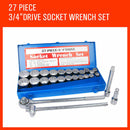 27Pc Heavy Duty Socket Wrench Set 3/4" Drive Metric & Imperial Extension Case-3